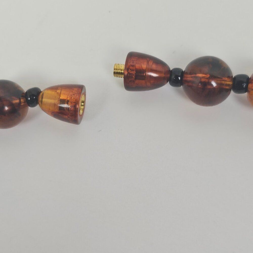 Vintage Long 30.5" Faux Cognac Amber Necklace Chunky Bead Marbled Plastic Brown - Picture 5 of 11